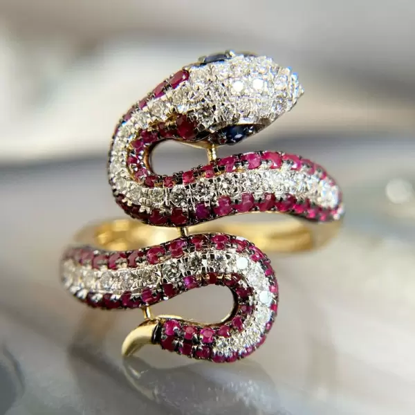 3ctw Ruby and White Sapphire Three Tone Snake Cocktail Ring