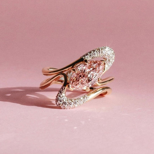 1.5ct Marquise Cut Pink Sapphire Modern Wedding Ring Set