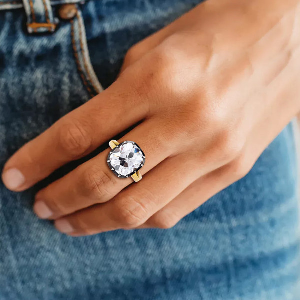 5.6ct Cushion Cut White Sapphire Vintage Engagement Ring