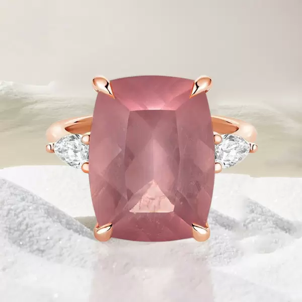 8ct Cushion Cut Dark Pink Quartz Three Stone Cocktail Ring
