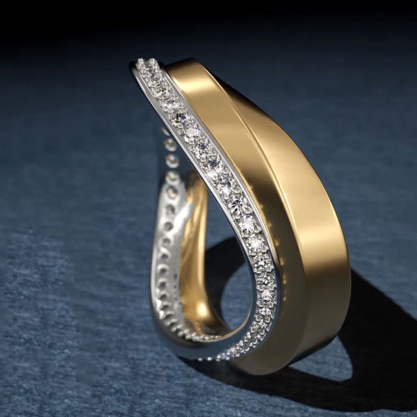 3ctw Round Cut Two Tone Curved Mobius Wedding Band
