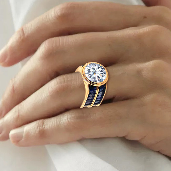 6.8ct Round Cut Art-deco Blue Sapphire Cocktail Ring