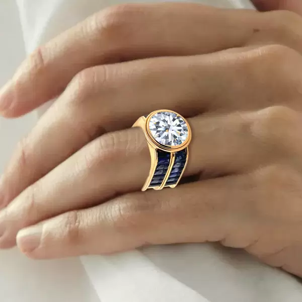 6.8ct Round Cut Art-deco Blue Sapphire Cocktail Ring