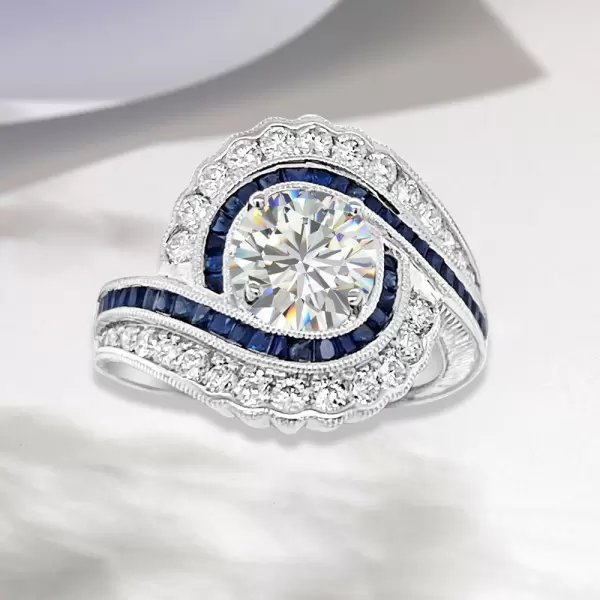 2ct Round Cut Art-deco Bypass Vintage Engagement Ring