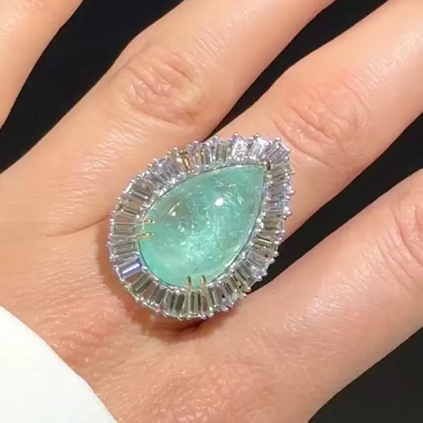 10ct Waterdrop-Shaped Paraiba Halo Cocktail Ring