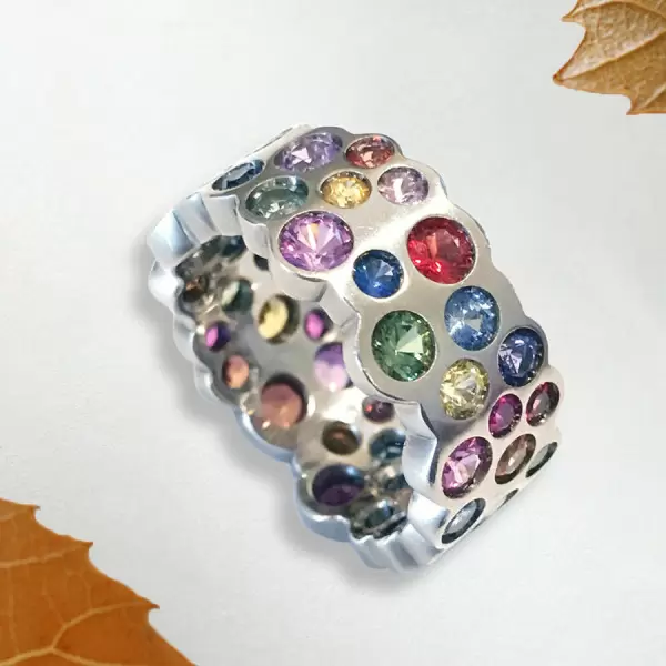 6.5ctw Flush Set Multicolor Sapphire Starry Rainbow Ring