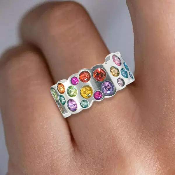 6.5ctw Flush Set Multicolor Sapphire Starry Rainbow Ring