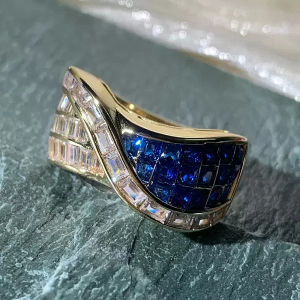 3ctw Blue and White Sapphire Curved Wedding Band