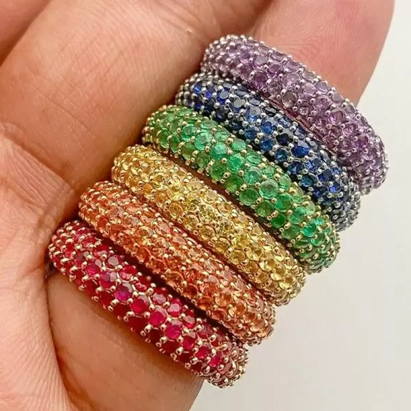 3ctw Multicolor Sapphire Paved Stackable Eternity Ring