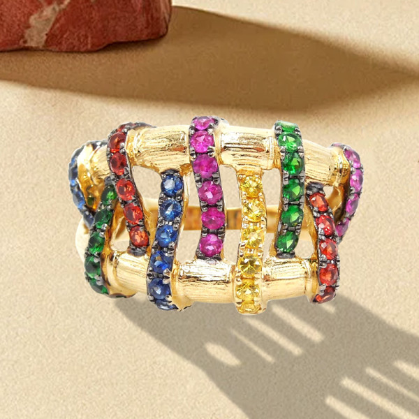 Multicolor Sapphire Crossover Cocktail Ring