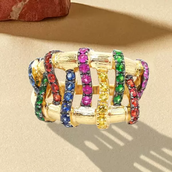 Multicolor Sapphire Crossover Cocktail Ring