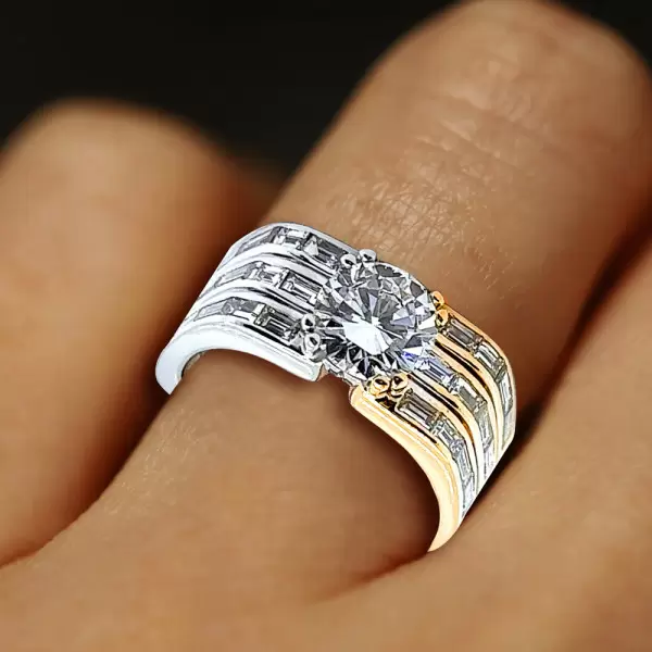 2.7ct Round Cut European Shank Two Tone Engagement Ring