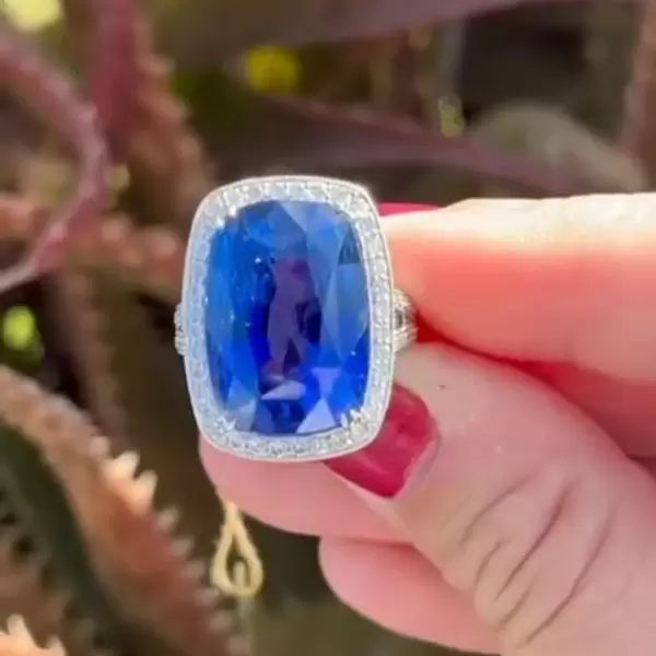 16ct Cushion Cut Blue Sapphire Halo Cocktail Ring