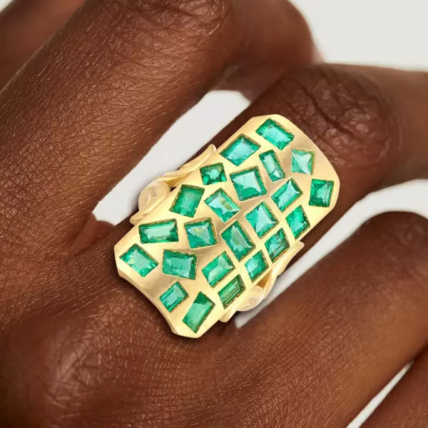4ctw Multi-cut Emerald Long Cocktail Ring