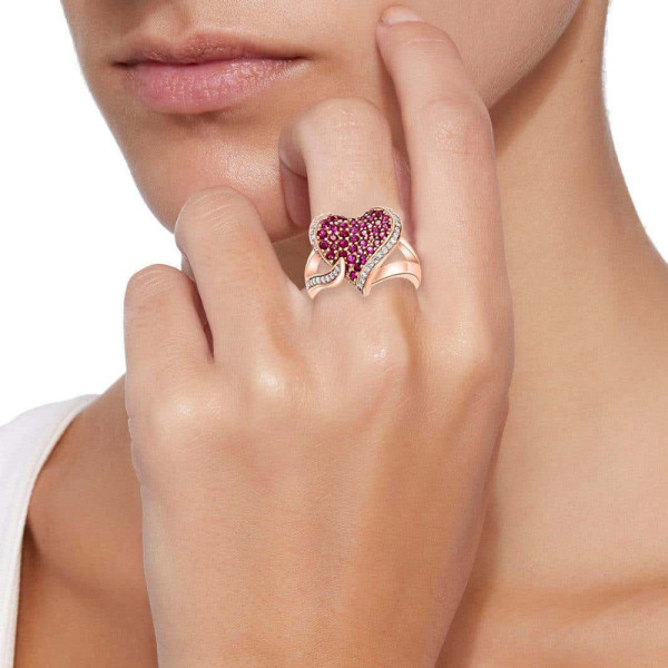 3ctw White Sapphire and Ruby Heart Cocktail Ring