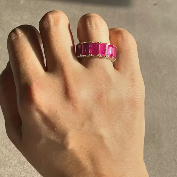 14ctw Emerald Cut Ruby and Emerald Gold Tone Eternity Ring