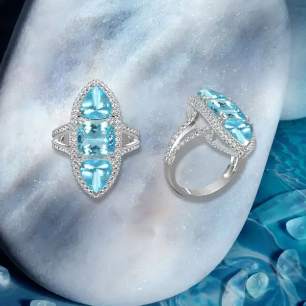 16ctw Cushion and Trillion Cut Aquamarine Cocktail Ring
