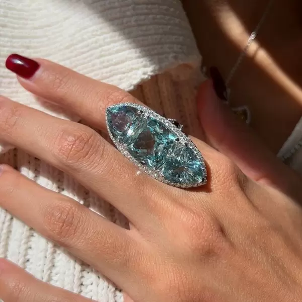 16ctw Cushion and Trillion Cut Aquamarine Cocktail Ring