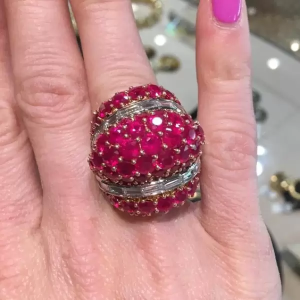 17ctw White Sapphire and Ruby Art-deco Dome Ring
