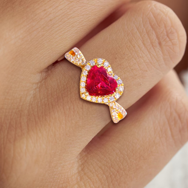 2ct Halo Heart Cut Ruby Infinity Shank Promise Ring
