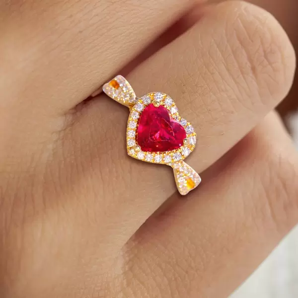 2ct Halo Heart Cut Ruby Infinity Shank Promise Ring