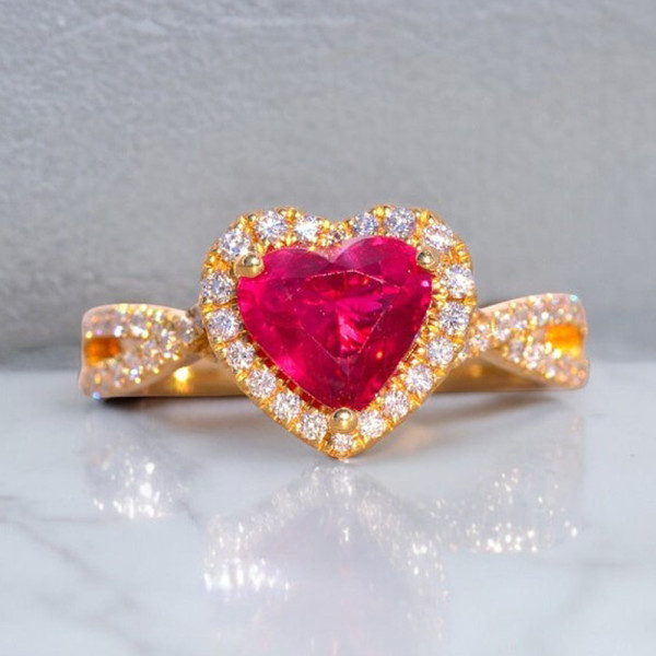2ct Halo Heart Cut Ruby Infinity Shank Promise Ring