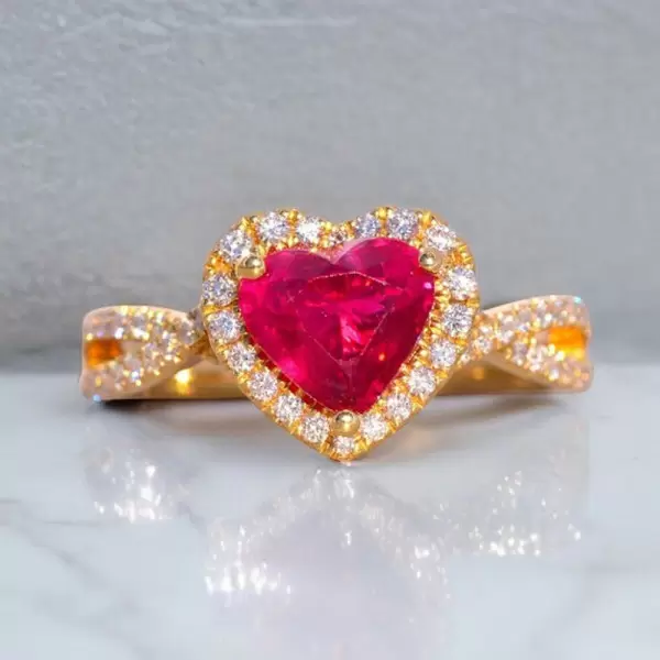 2ct Halo Heart Cut Ruby Infinity Shank Promise Ring