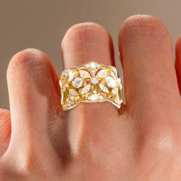 4ctw Marquise Cut White Sapphire Hollow Vintage Cocktail Ring