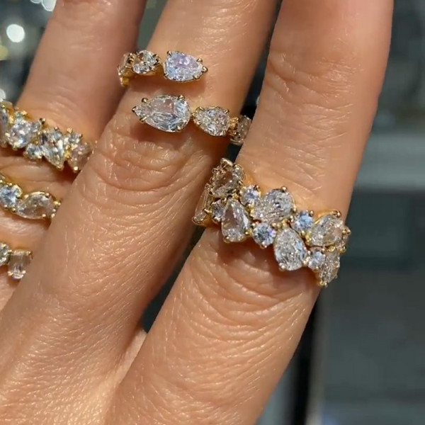 3ctw Round and Pear Cut Cluster Wedding Band