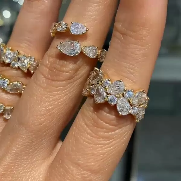 3ctw Round and Pear Cut Cluster Wedding Band