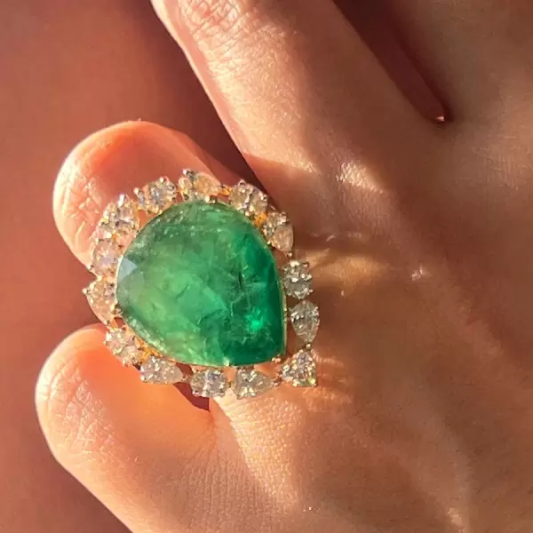 20ct Huge Pear Shape Emerald Halo Cocktail Ring