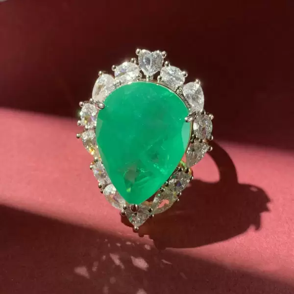 20ct Huge Pear Shape Emerald Halo Cocktail Ring