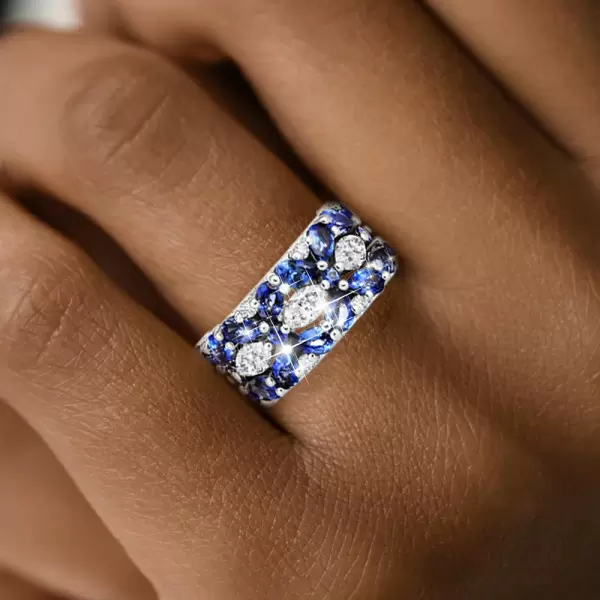 4.5ctw Marquise Cut White and Blue Sapphire Wedding Band