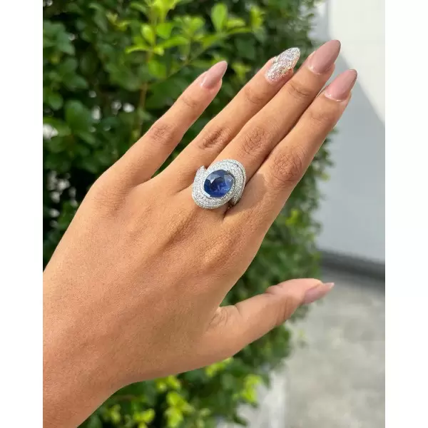 5ct Oval Cut Blue Sapphire Paved Engagement Ring