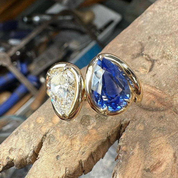 3ctw Pear Cut White and Blue Toi Et Moi Engagement Ring