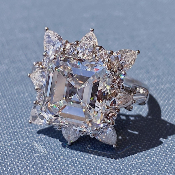 9.5ct Asscher Cut White Sapphrie Halo Engagement Ring