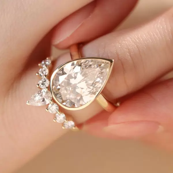 5.7ct Bezel Set Pear Cut Gold Tone Wedding Ring Set