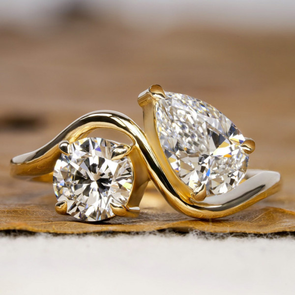 3ct Pear and Round Cut Toi Et Moi Engagement Ring