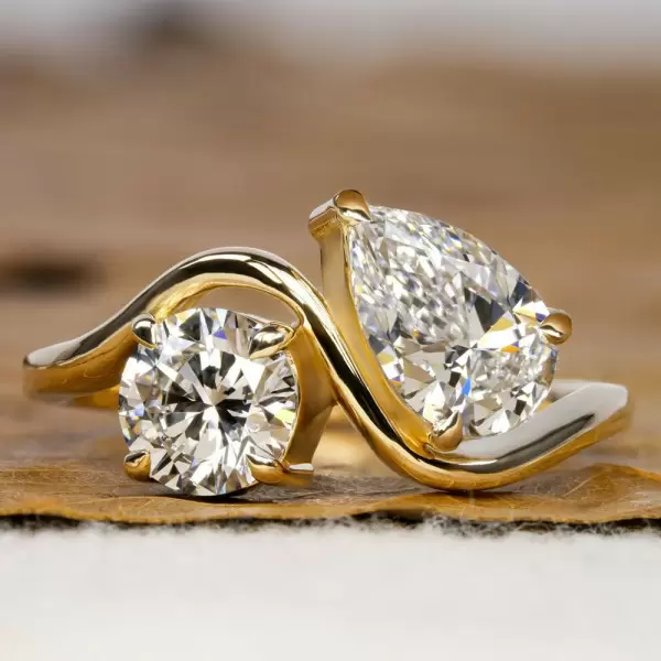 3ct Pear and Round Cut Toi Et Moi Engagement Ring