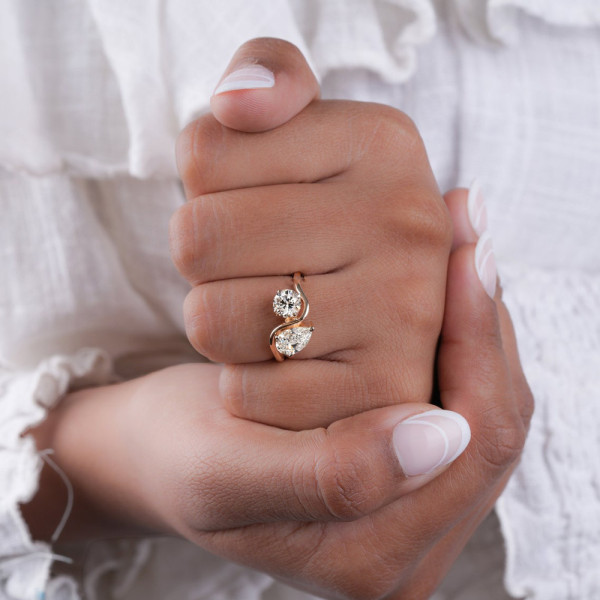 3ct Pear and Round Cut Toi Et Moi Engagement Ring