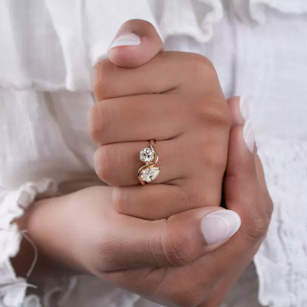 3ct Pear and Round Cut Toi Et Moi Engagement Ring