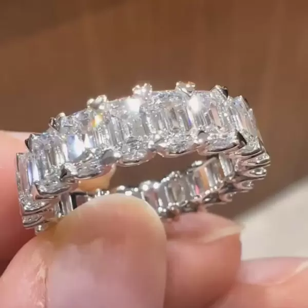 14ctw Emerald Cut Heart Shape Prongs Eternity Ring