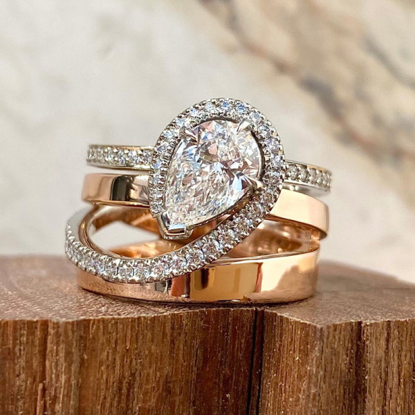 1.5ct Pear Cut Two Tone Intertwined Modern Engagement Ring