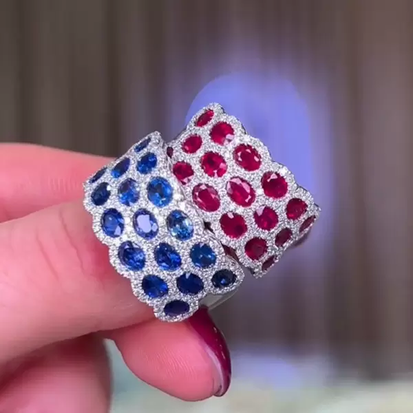 8ctw Oval Cut Blue Sapphire/Ruby Paved Wedding Band