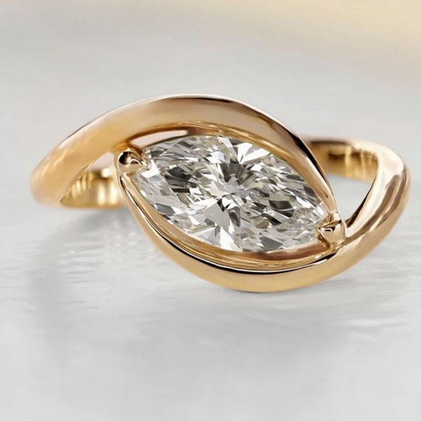 1.5ct Marquise Cut Gold Tone Modern Engagement Ring