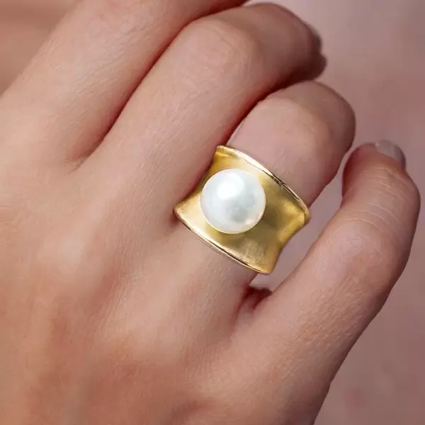 12MM Pearl Modern Sculptural Engagement Ring