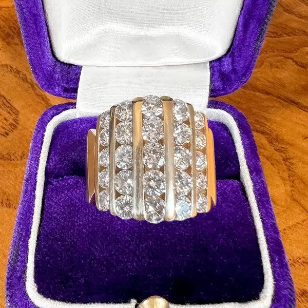 Channel Set Round Cut Gold Tone Wide Wedding Band