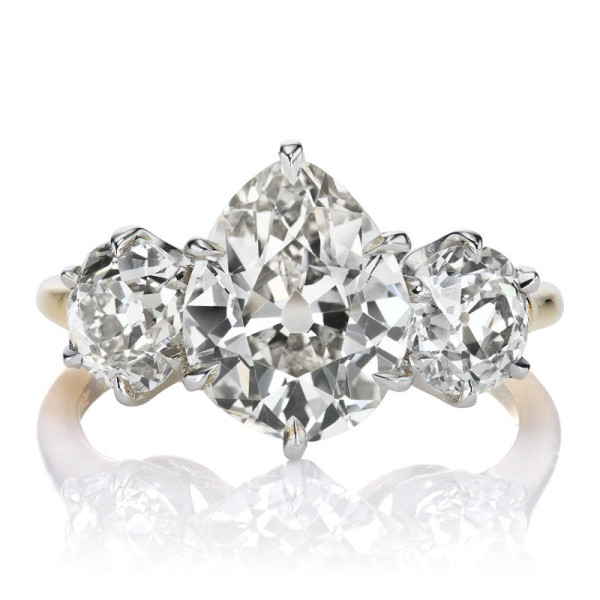 7ctw Pear Cut Two Tone Vintage Three Stone Engagement Ring