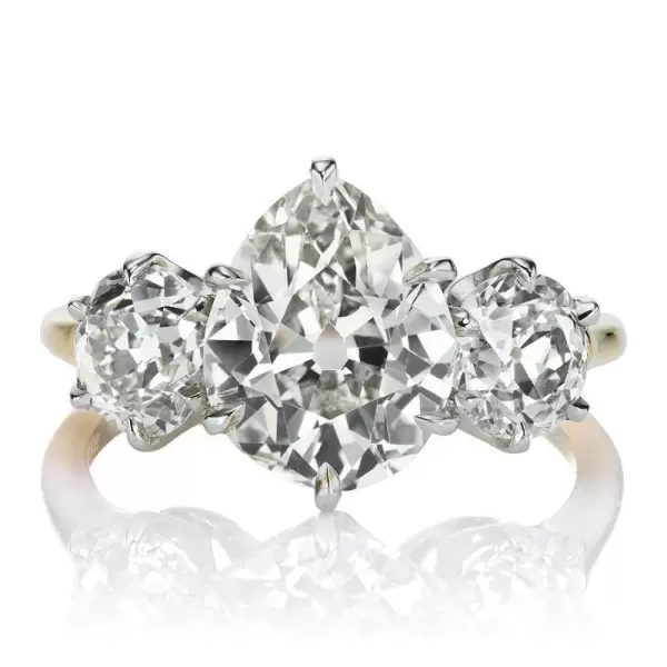 7ctw Pear Cut Two Tone Vintage Three Stone Engagement Ring