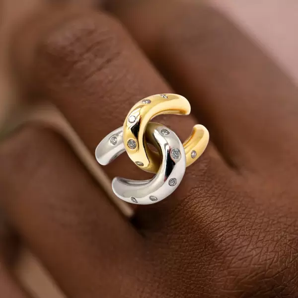 Flush Set Two Tone Cross Intertwined Unisex Ring